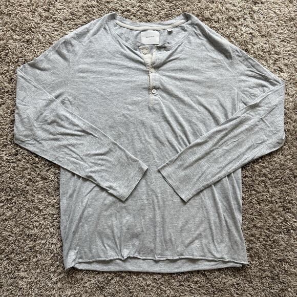 Billy Reid Long Sleeve Henley Shirt Light Heather Grey Raw Hem Men’s Size Large - Picture 1 of 9